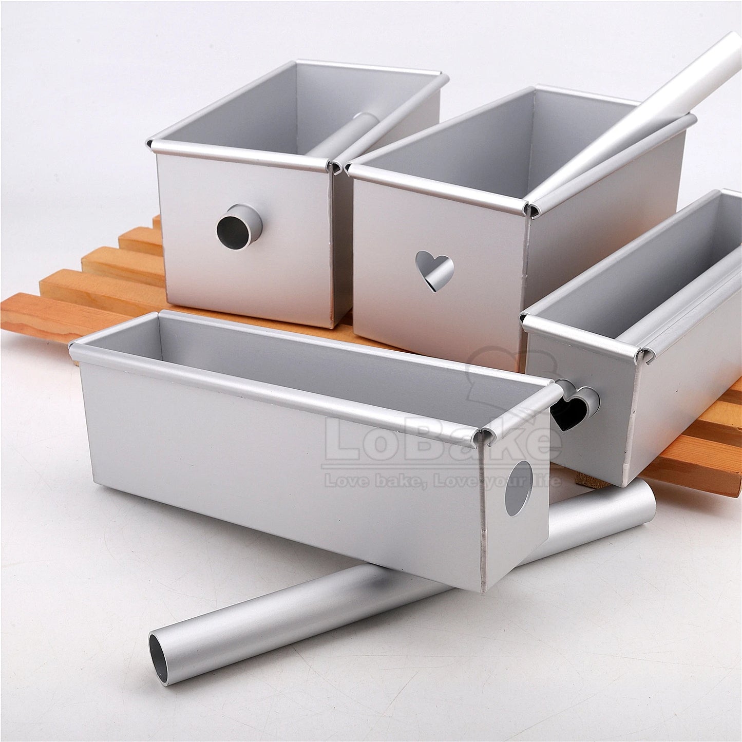 Aluminium Rectangle Toast Bread Mold – 100g/250g with Heart Stick & Mousse Cake Tin