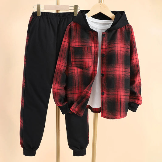Boys' Autumn Hoodie & Pants Set – Casual 2-Piece Outfit for Ages 8-14