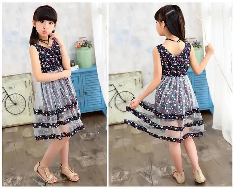 2024 Girls' Mesh Summer Dress – Fashionable Flower Dress for Ages 3-12