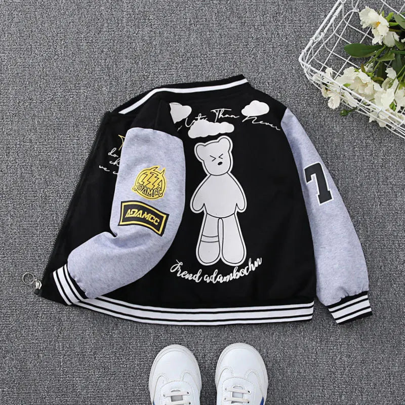 Spring Autumn Children’s Baseball Jacket – Striped Letter Coat for Kids