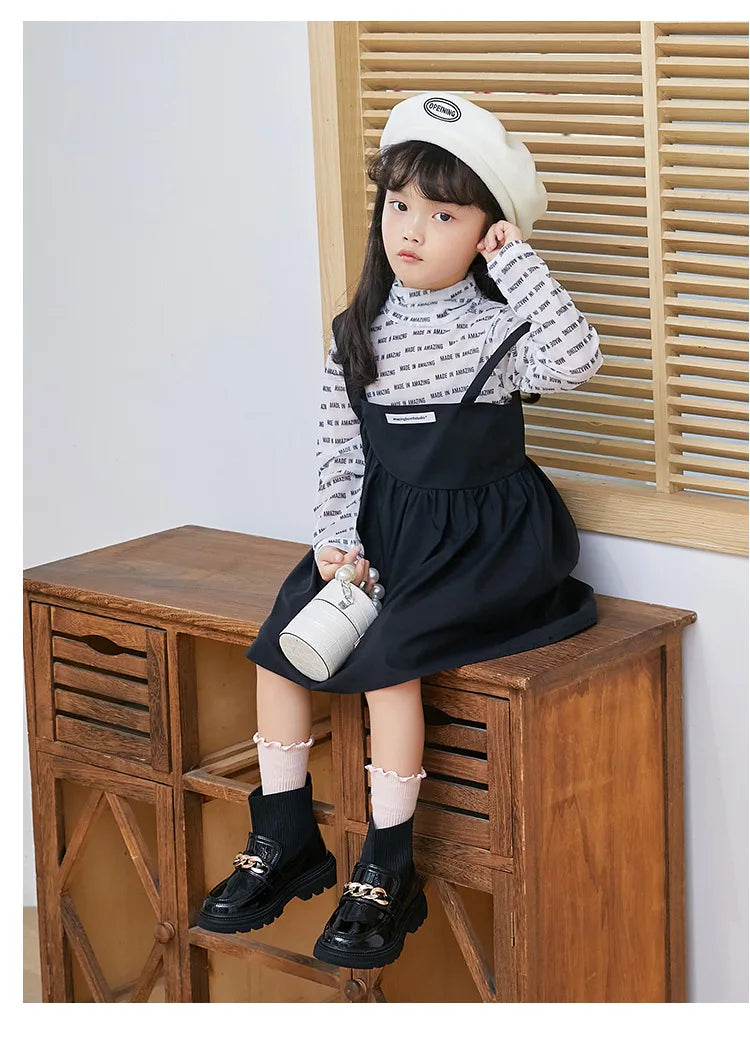 Girls' Leather Princess Boots with Metal Chains & Woven Stitching