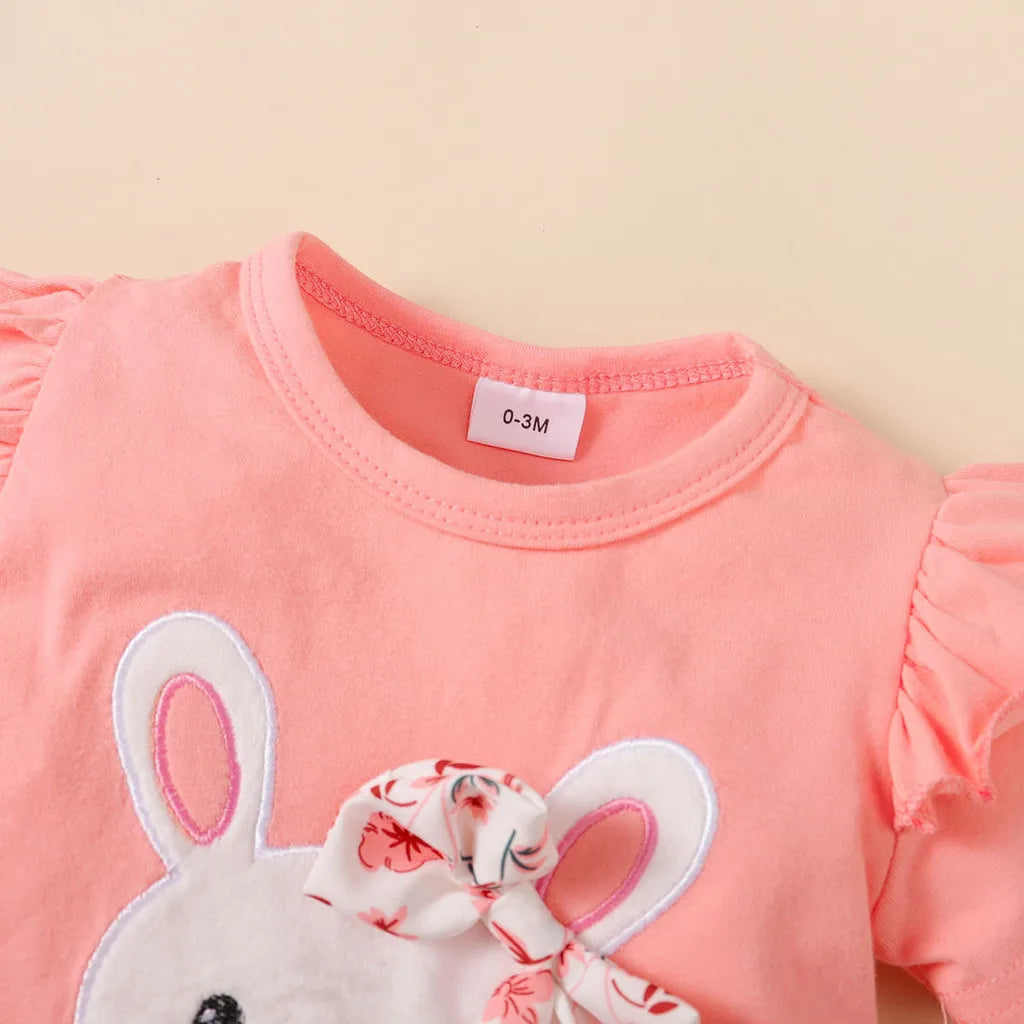 3-Piece Baby Girl Outfit: Rabbit Bodysuit, Shorts & Headband