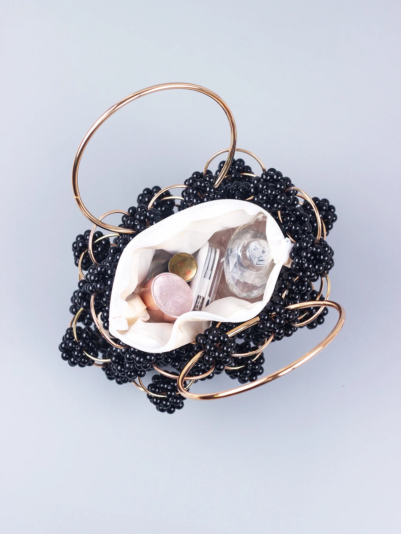 New Black Beaded Ball Handheld Bag – High Quality Hollow Out Fashion Women's Dinner Bag