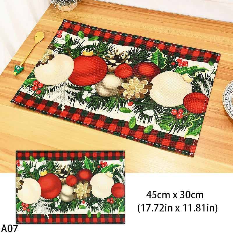 1/2pcs Linen Christmas Placemats – 30x45cm Buffalo Plaid Snowman Gnome Table Mats for Home Decor