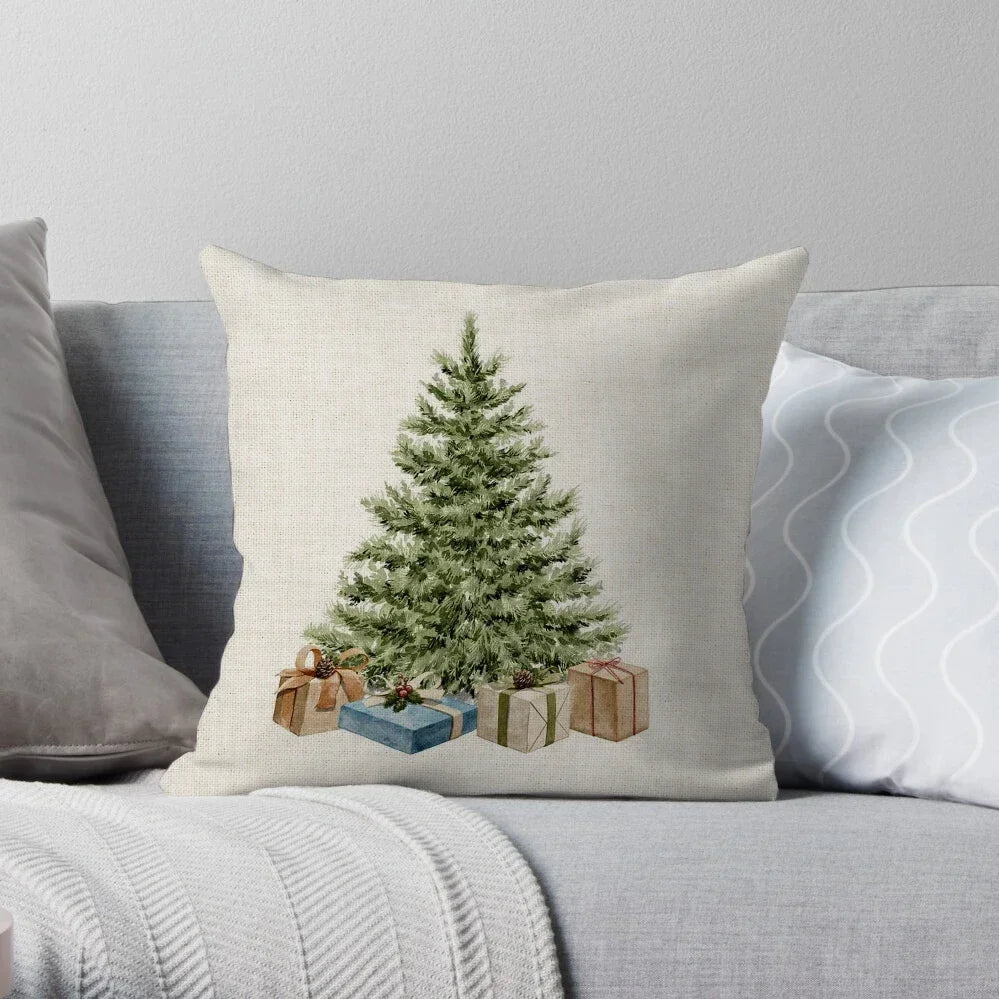 1PC Christmas Linen Pillowcase Cushion Cover – Customizable Home Sofa Decoration