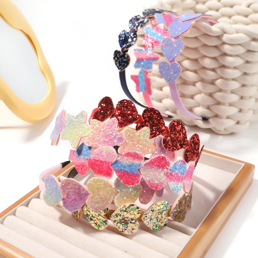 Fashion Glitter Hair Bands for Girls – Cute Bow, Stars, and Colorful Hair Hoop Accessories for Kids