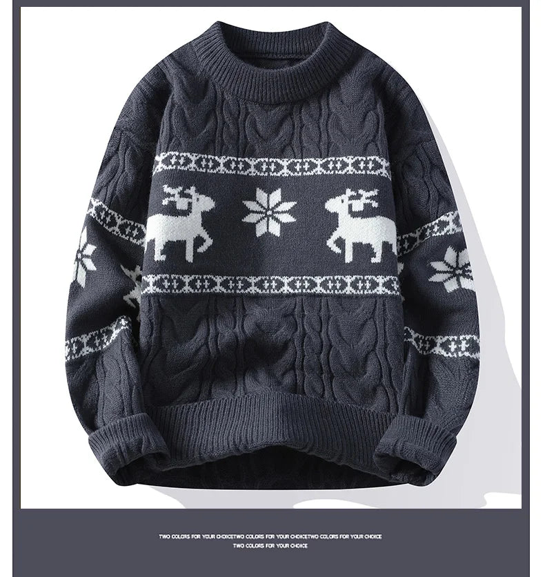 Men's Luxury Cashmere Christmas Sweater – Thick, Warm Deer Print