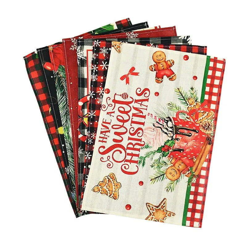 1/2pcs Linen Christmas Placemats – 30x45cm Buffalo Plaid Snowman Gnome Table Mats for Home Decor