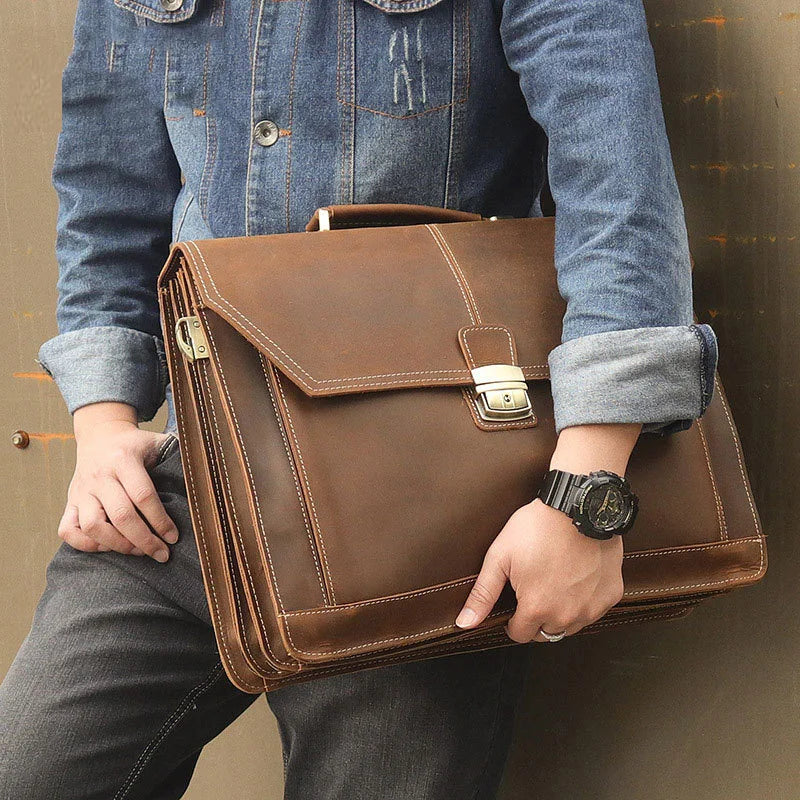 Genuine Leather Briefcase – Formal Business Bag for 15" Notebook PC