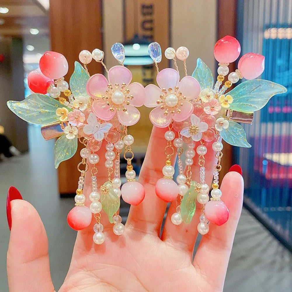 Cute Kids Girl Hanfu Headwear - Butterfly Hair Clip & Tassel Hair Accessories