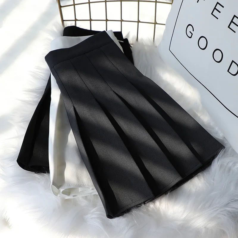 Korean High-Waisted Pleated A-Line Skirt