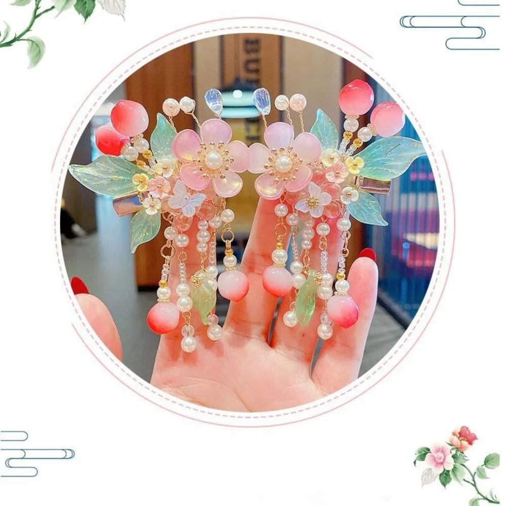 Cute Kids Girl Hanfu Headwear - Butterfly Hair Clip & Tassel Hair Accessories
