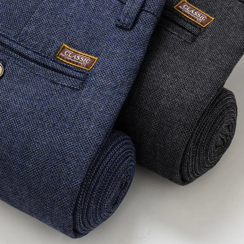 Men's Slim Casual Pants Fashion Business Stretch Trousers Male Brand Plaid Pant Black Blue