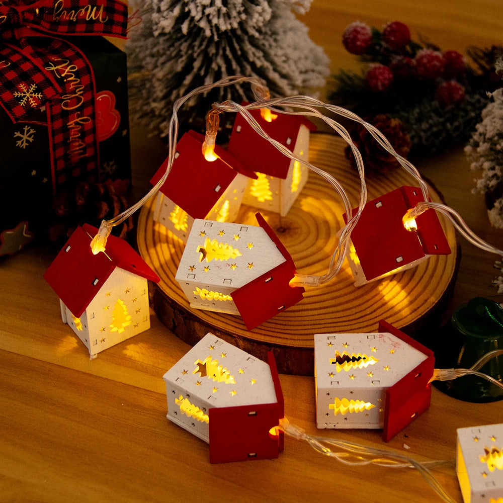 1.5M Christmas Wooden House LED String Lights - Holiday Decoration