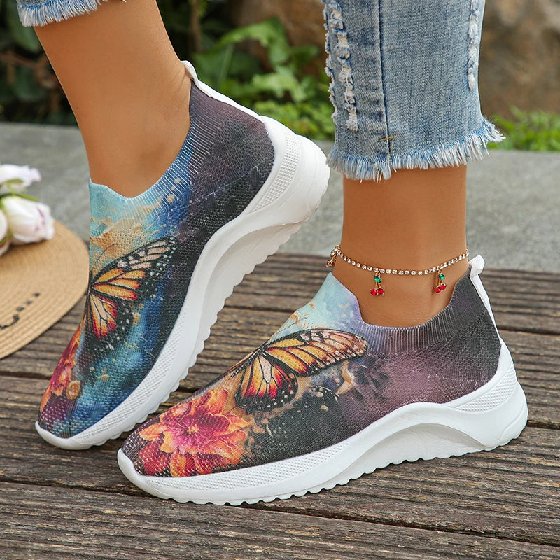Printed Knitted Slip-On Mesh Sneakers - Women's Lightweight Summer Flats 2024