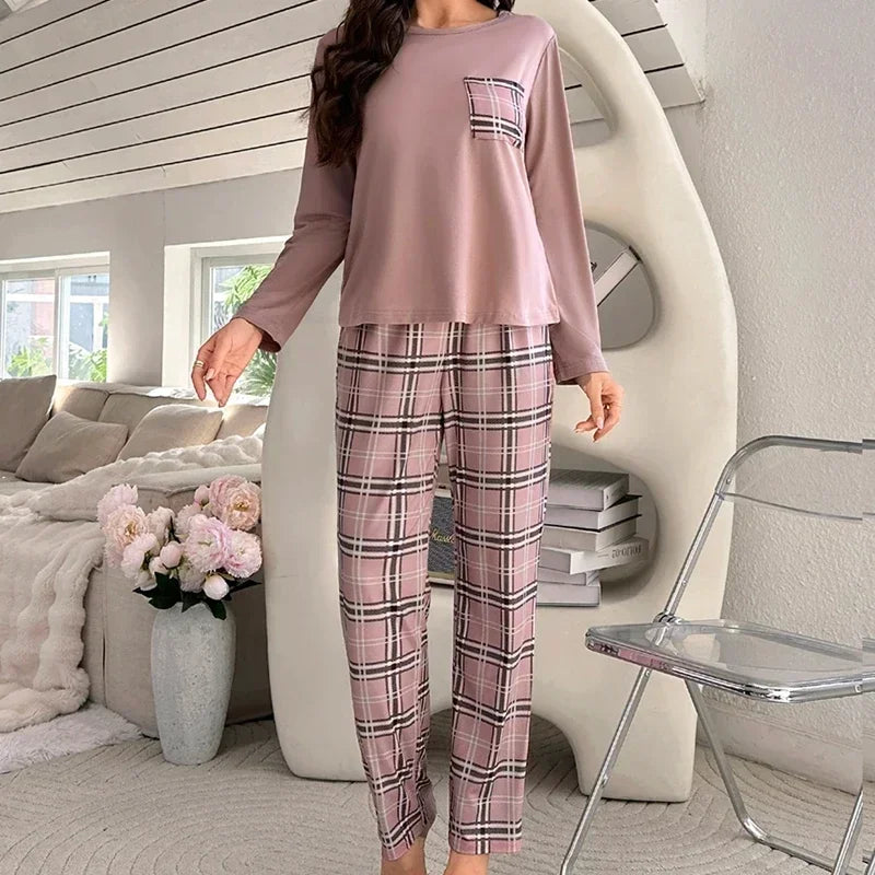 Autumn Winter Heart Print Pajamas for Women - Milk Silk Sleepwear