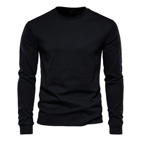 Solid Color Long Sleeve Cotton T-Shirt for Men