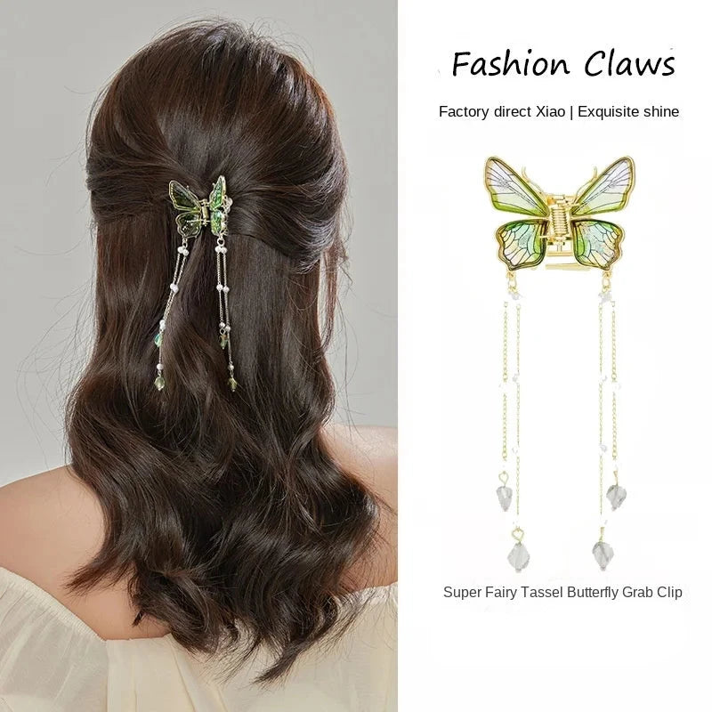 Fashion Butterfly Tassel Hairpin - Elegant Shark Clip for Women