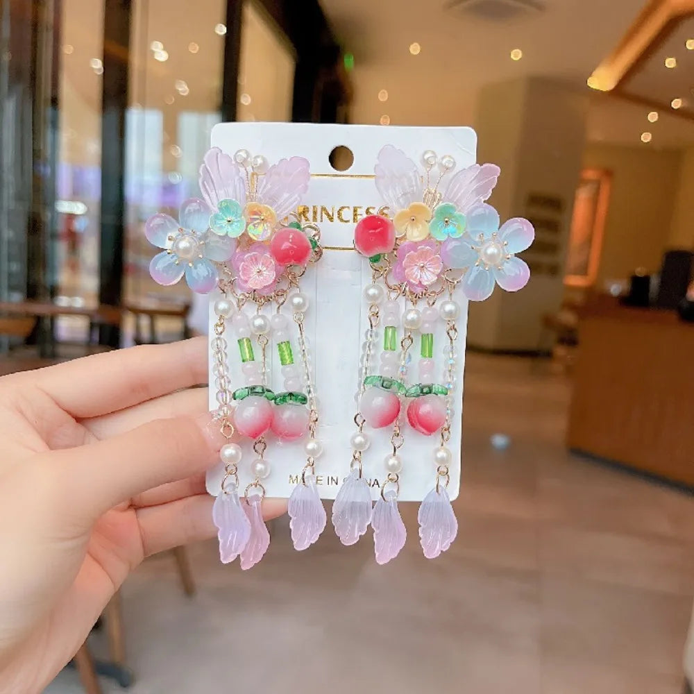 Cute Kids Girl Hanfu Headwear - Butterfly Hair Clip & Tassel Hair Accessories