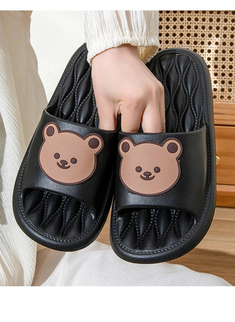 New EVA Slippers - Men & Women Cartoon Bear Sandals with Thick Soles, Non-Slip Bathroom and Casual Indoor/Outdoor Wear