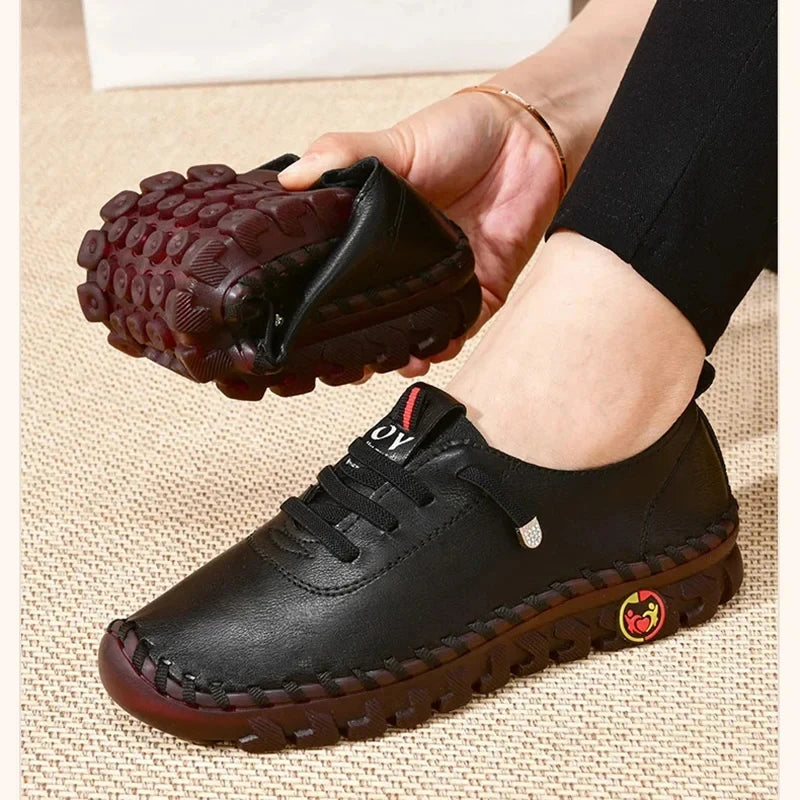 Women's PU Leather Sports Shoes - Large Size Running Sneakers with Elastic Straps