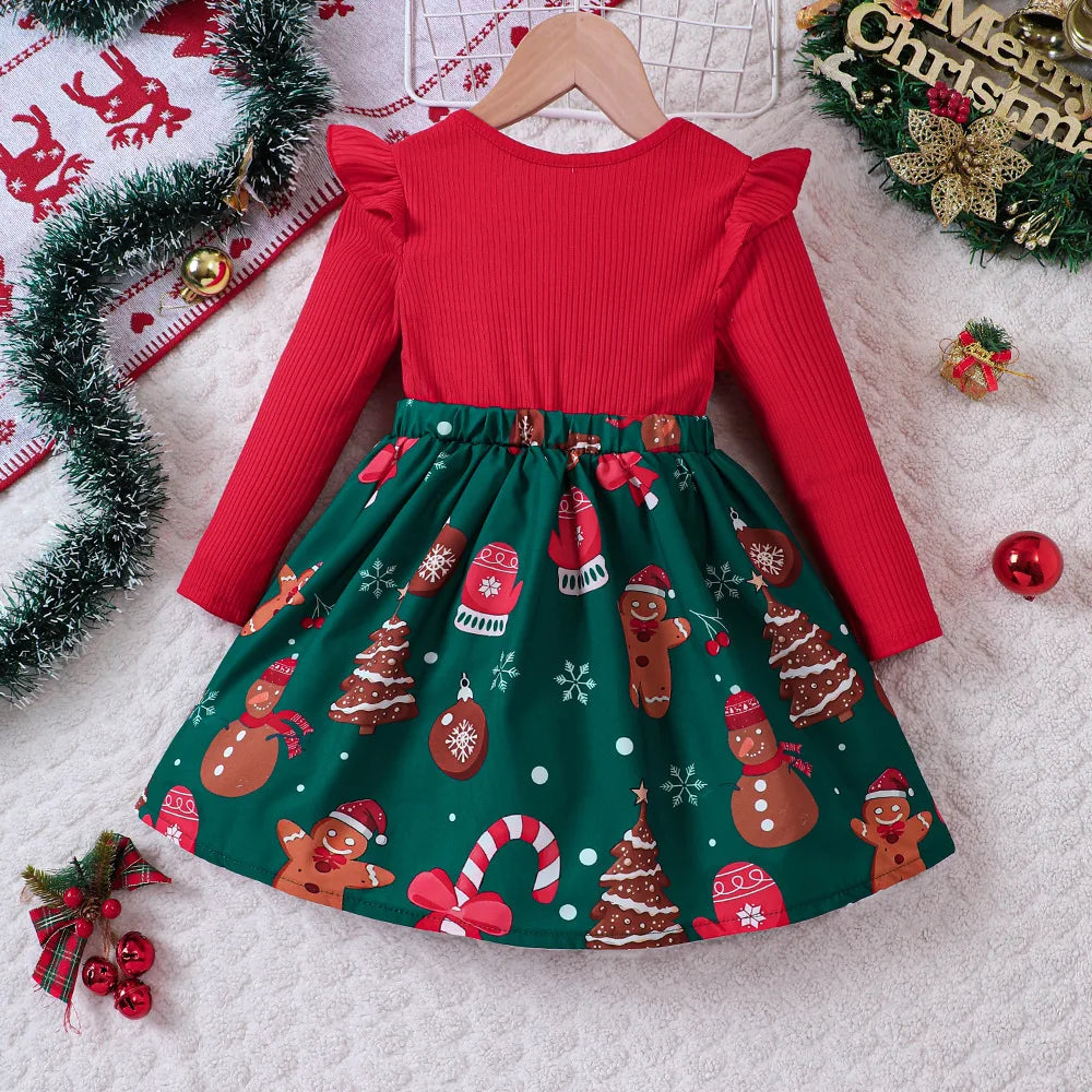 Girls' Christmas Two-Piece Dress – Autumn/Winter Holiday Outfit