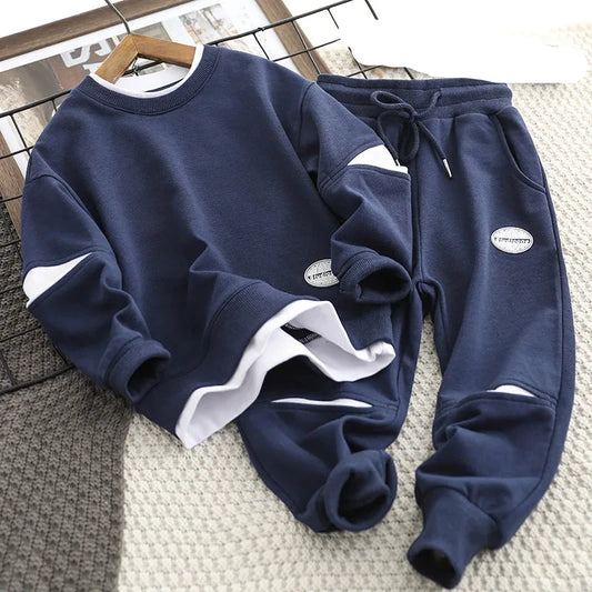 Boys' Cotton Tracksuit 2-Piece Set - Sweatshirt & Pants for Spring/Autumn