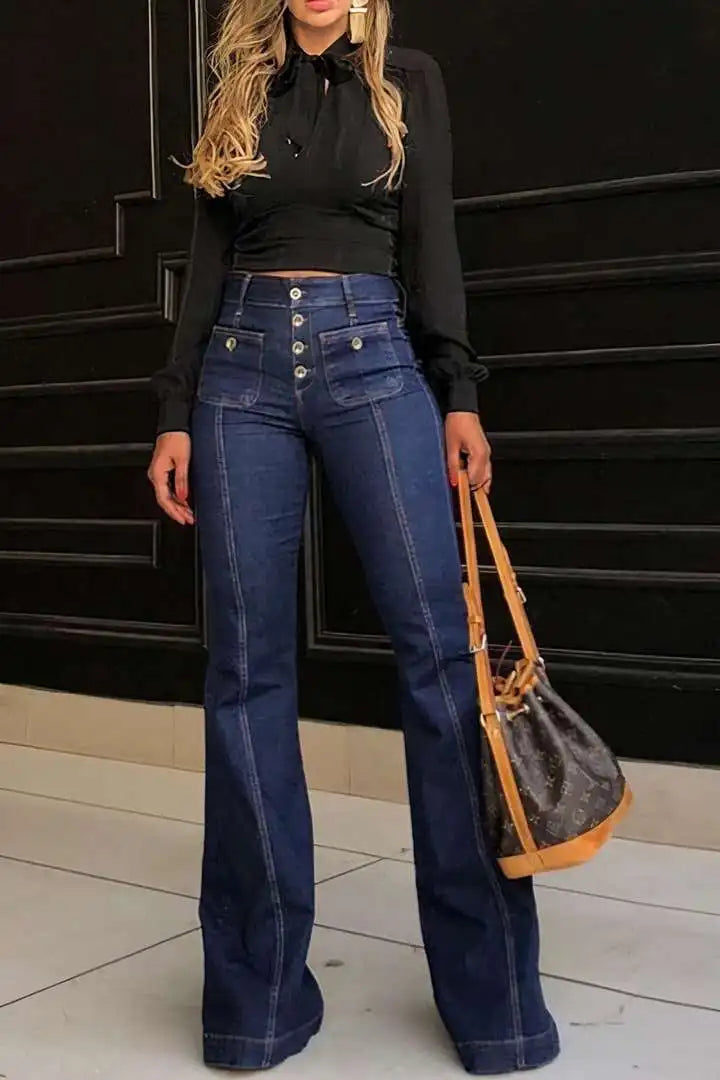 Spring/Summer Retro High Waist Stretch Bell-Bottom Denim Pants