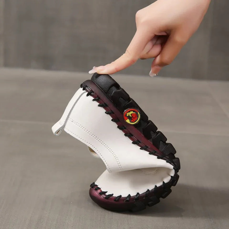 Women's PU Leather Sports Shoes - Large Size Running Sneakers with Elastic Straps