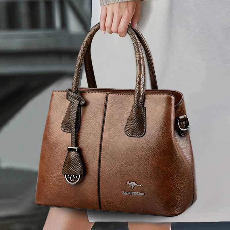 Fashionable 3-Layer Crossbody Tote for Women – High Capacity Soft Leather Handbag
