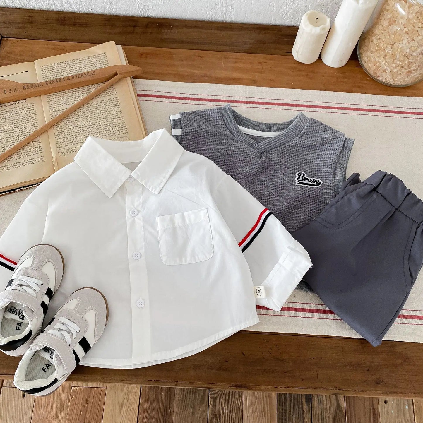 Autumn College Style Vest & Pants Outfit for Boys