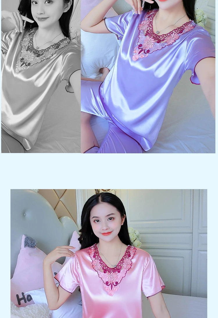 Plus Size 3XL Satin Pajama Set - Women's Casual Sleepwear (2 Pieces)