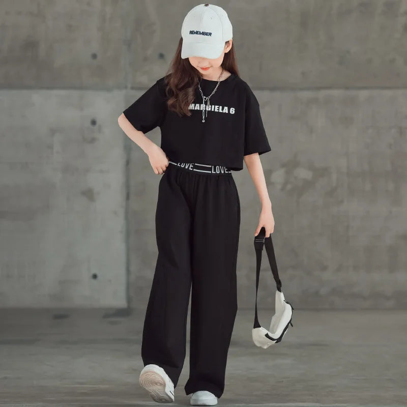 Summer Fashion Letter Top & Pants Set for Girls (Ages 5-14)