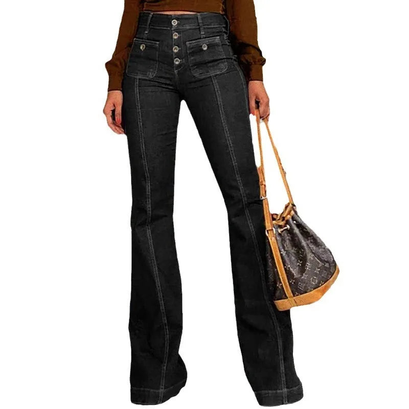 Spring/Summer Retro High Waist Stretch Bell-Bottom Denim Pants