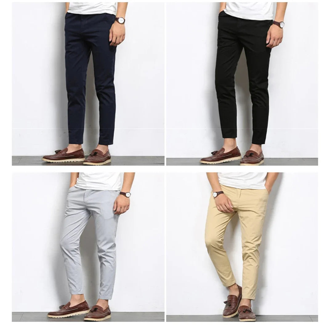 Casual Pants Men Straight Slight Elastic Ankle-Length High Quality Formal Trousers Men