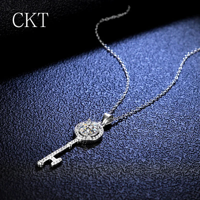 Platinum Moissanite Keychain Necklace 1ct Diamond Pendant
