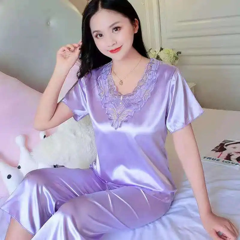 Plus Size 3XL Satin Pajama Set - Women's Casual Sleepwear (2 Pieces)