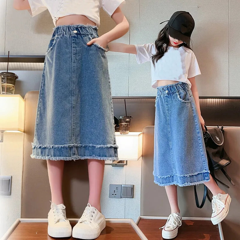 Girls' Casual Denim Skirt for Spring/Summer