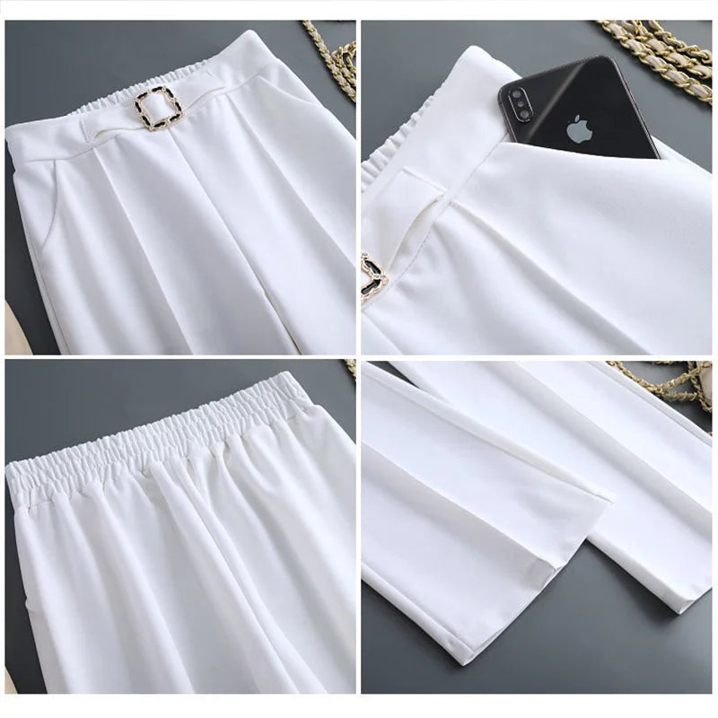 Khaki High-Waist Ice Silk Wide-Leg Trousers - Summer Design, Elegant Elastic Waist Baggy Pants for Women