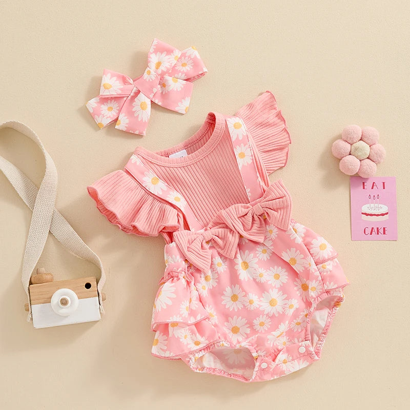 Newborn Ruffle Butt Romper Daisy Overalls Jumpsuit