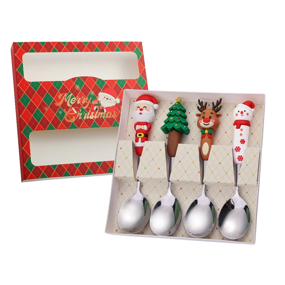 2/4Pcs Christmas Stainless Steel Dinnerware Set – Luxury Gift Box, Santa Cutlery
