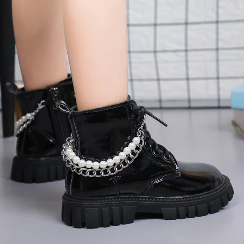 Girls' Beaded Waterproof Short Boots – Non-Slip Outdoor Shoes