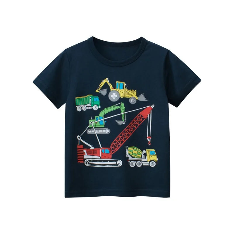 Summer Boys Cartoon Vehicle T-Shirts - Cotton Short Sleeves