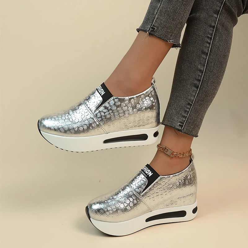 Women's Gold & Silver Patent Leather Platform Sneakers