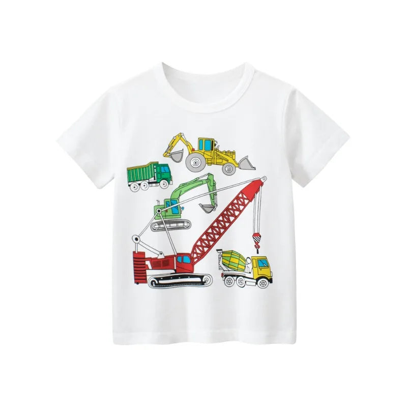 Summer Boys Cartoon Vehicle T-Shirts - Cotton Short Sleeves