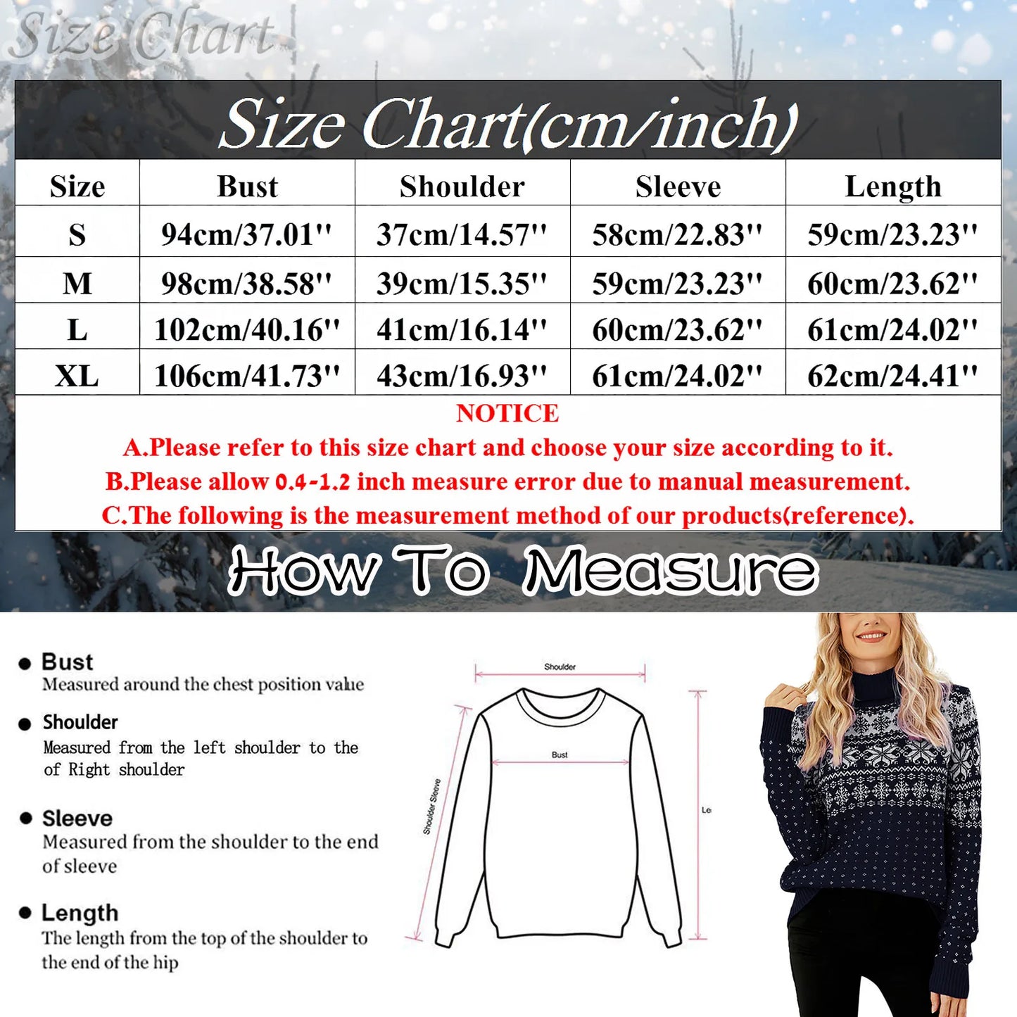 Turtleneck Women's Vintage Snowflake Knit Sweater – Long Sleeve, Warm, O-Neck Pullover Top