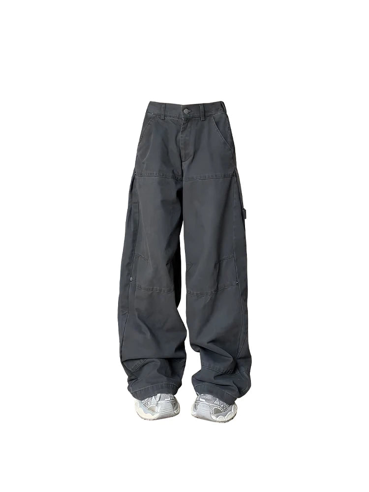 Women's Grey Baggy Cargo Jeans - 90s Y2K Vintage Denim