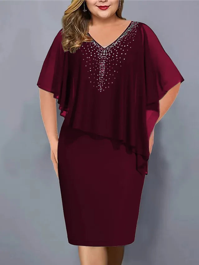 Elegant Rhinestone Chiffon Bodycon Plus Size Party Dress