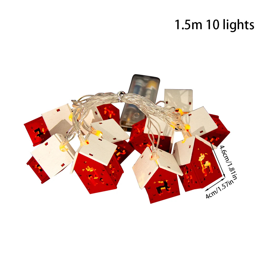 1.5M Christmas Wooden House LED String Lights - Holiday Decoration