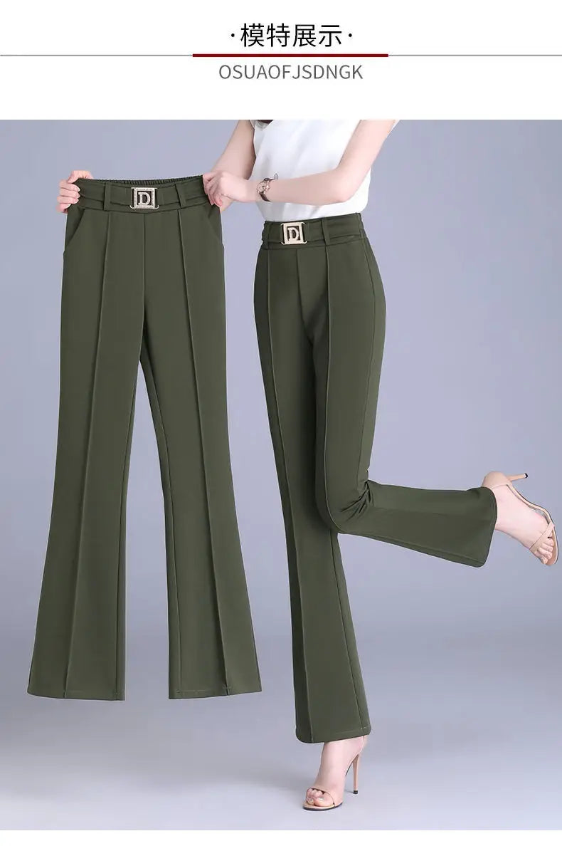 Spring/Summer High Waist Flare Pants with Bright Line Decoration